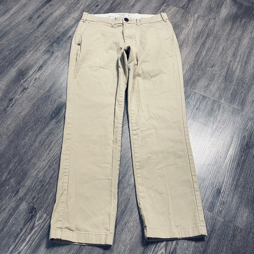 Abercrombie & Fitch Mens Straight Chino Pants Khaki Tan Stretch 30x30